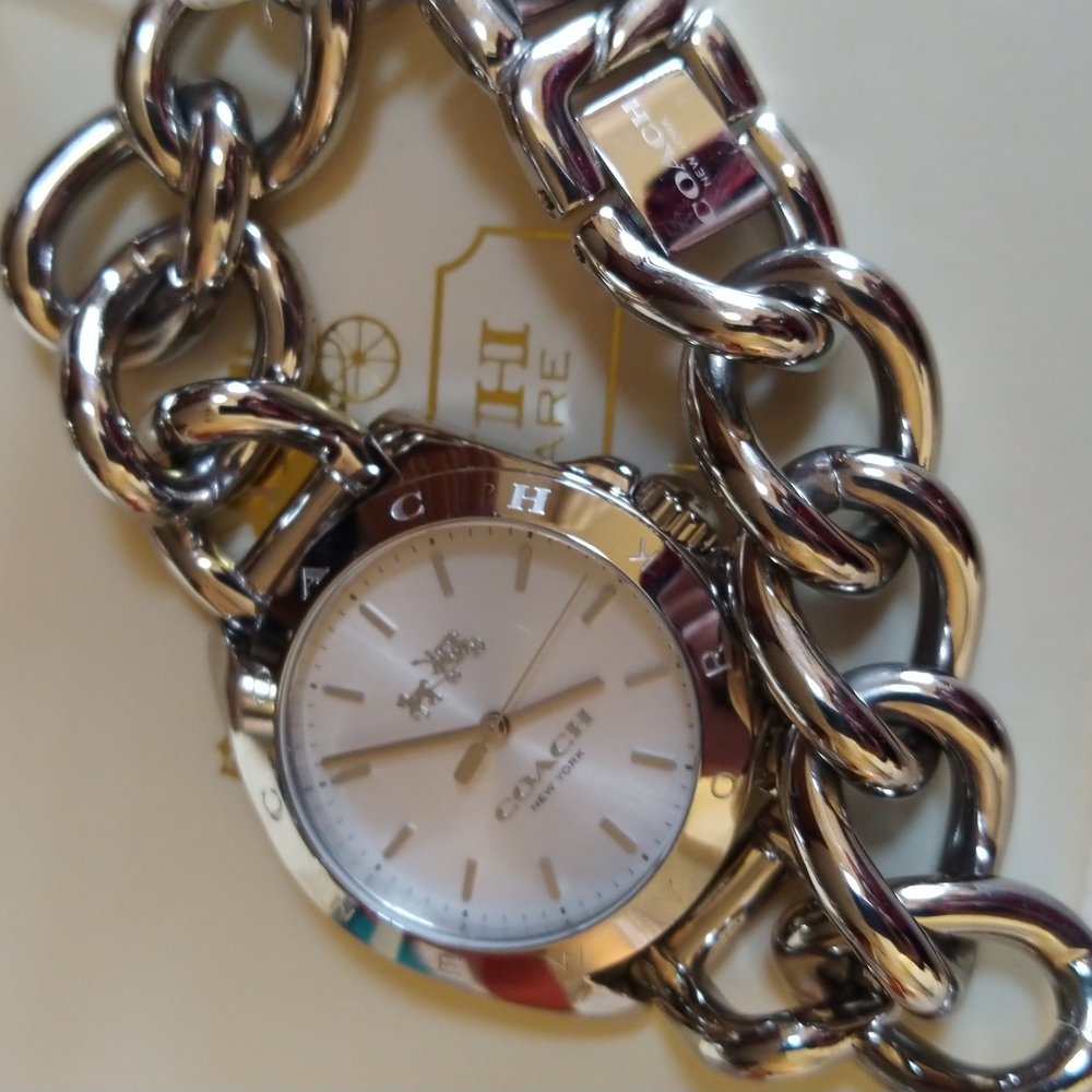 New/NWT Tristan Stainless Steel Link Bracelet Coach 14502309 Watch + Bonus - Picture 2 of 5